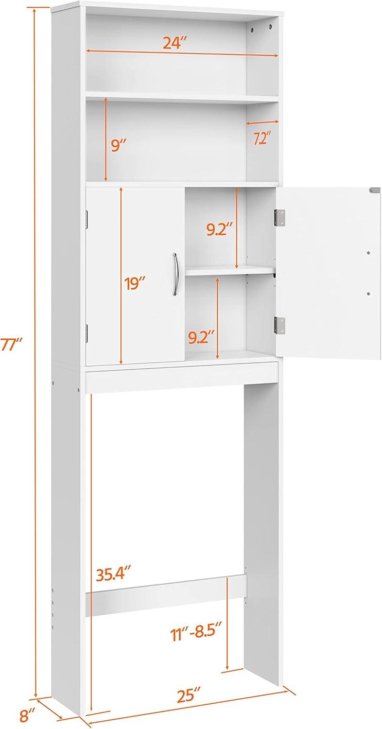 Killeryuki Over The Toilet Storage, Taller Bathroom Organizer Space-Saving Storage Cabinet with Adjustable Shelves and Double Doors, 77 in H, White