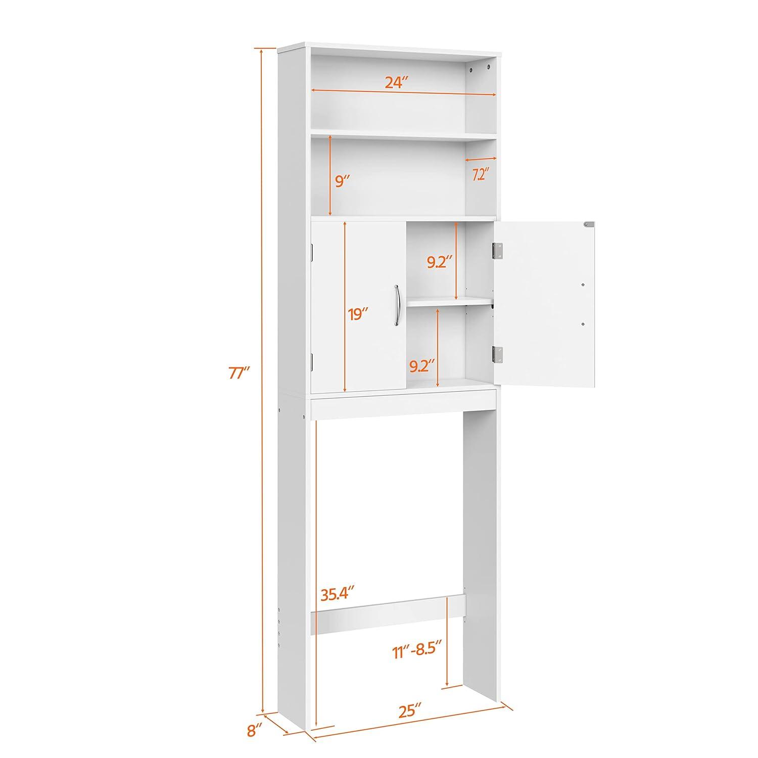 Killeryuki Over The Toilet Storage, Taller Bathroom Organizer Space-Saving Storage Cabinet with Adjustable Shelves and Double Doors, 77 in H, White