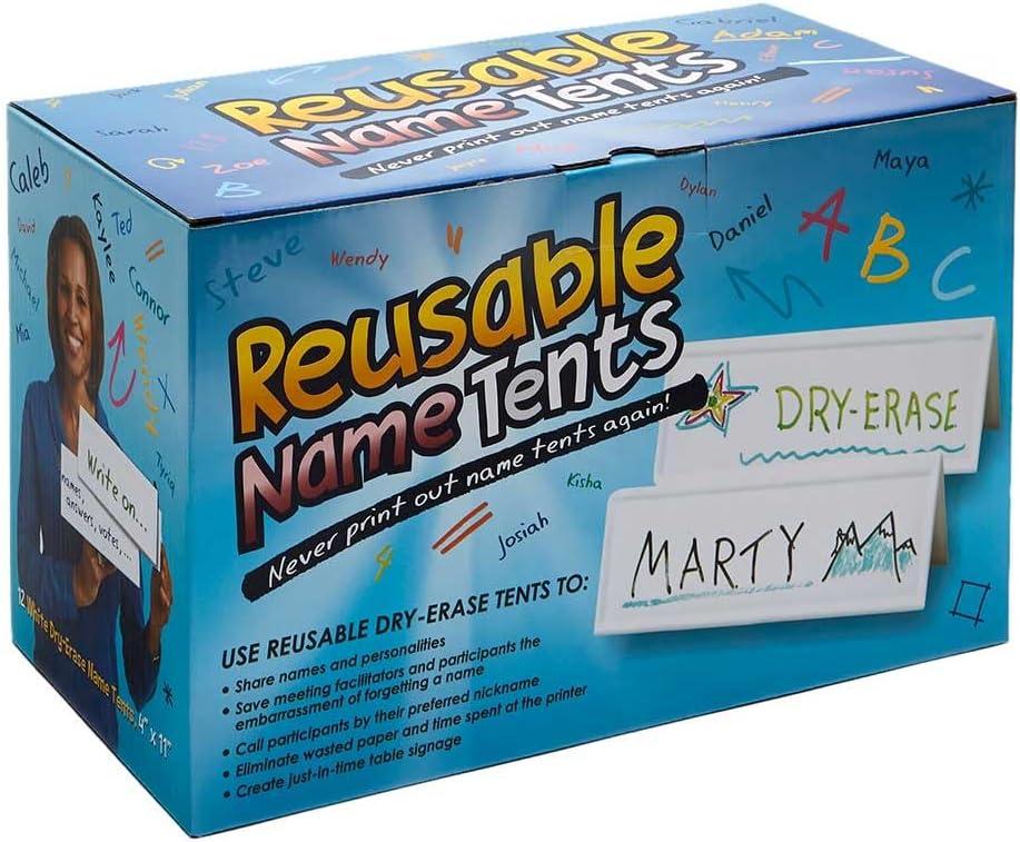 Trainers Warehouse Reusable Dry-Erase Name Tents Whiteboard, 12 Set