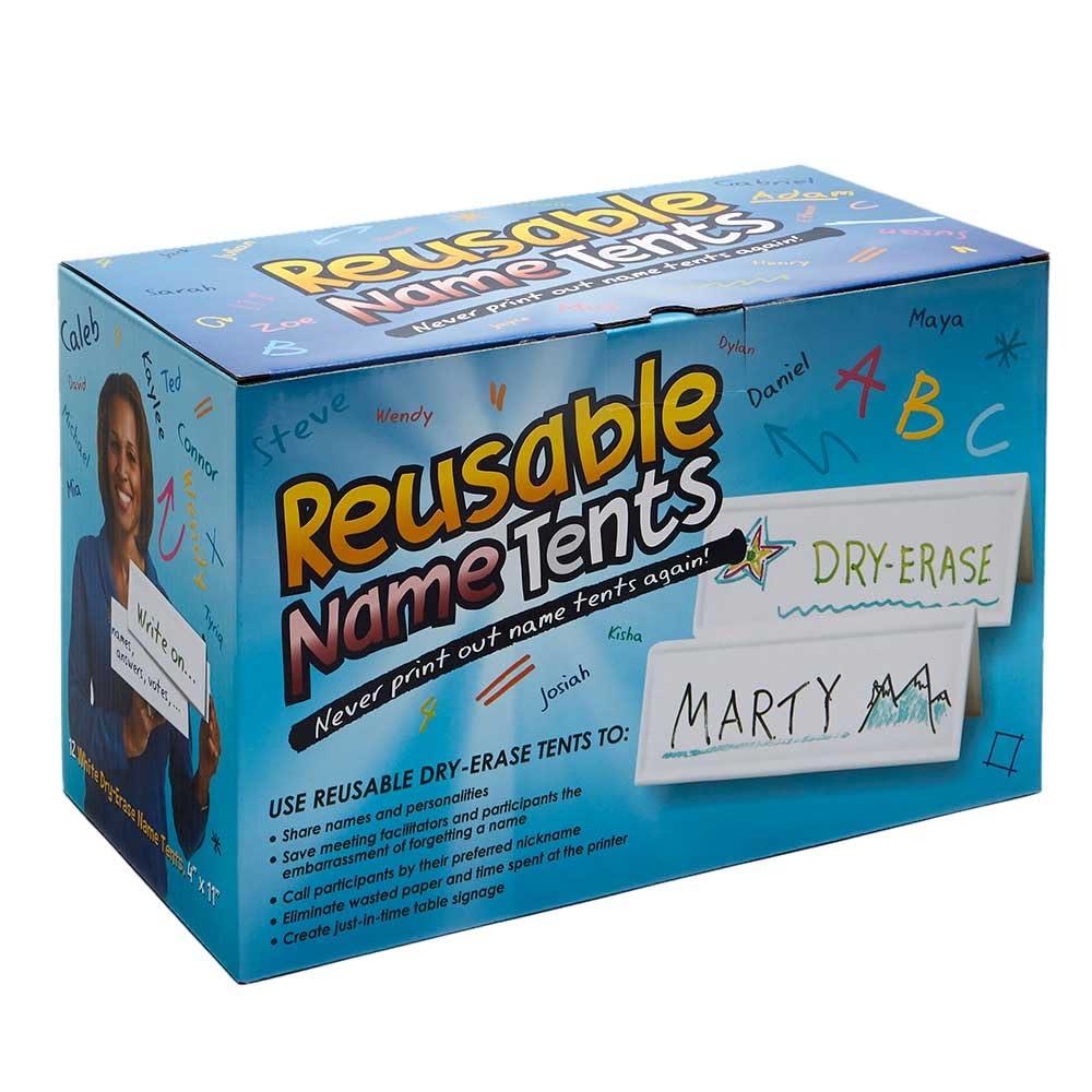 Trainers Warehouse Reusable Dry-Erase Name Tents Whiteboard, 12 Set