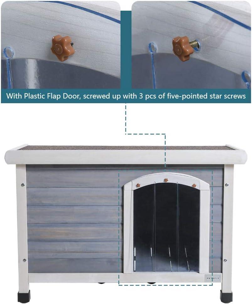 Petsfit Outdoor Dog House with Adjustable Foot Mat ,Asphalt shingles, Finnish Spruce Panels，Small
