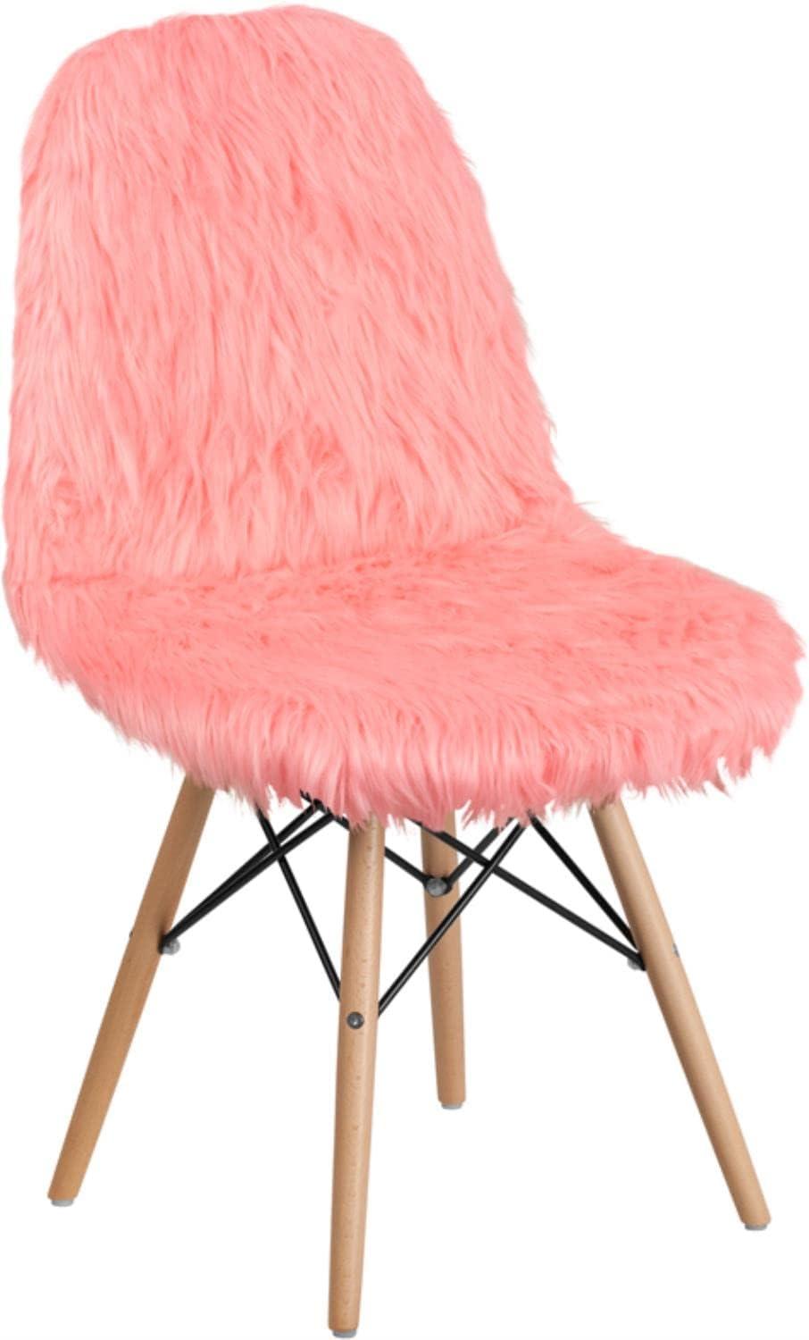 Hermosa Pink Faux Fur Accent Chair with Beechwood Base