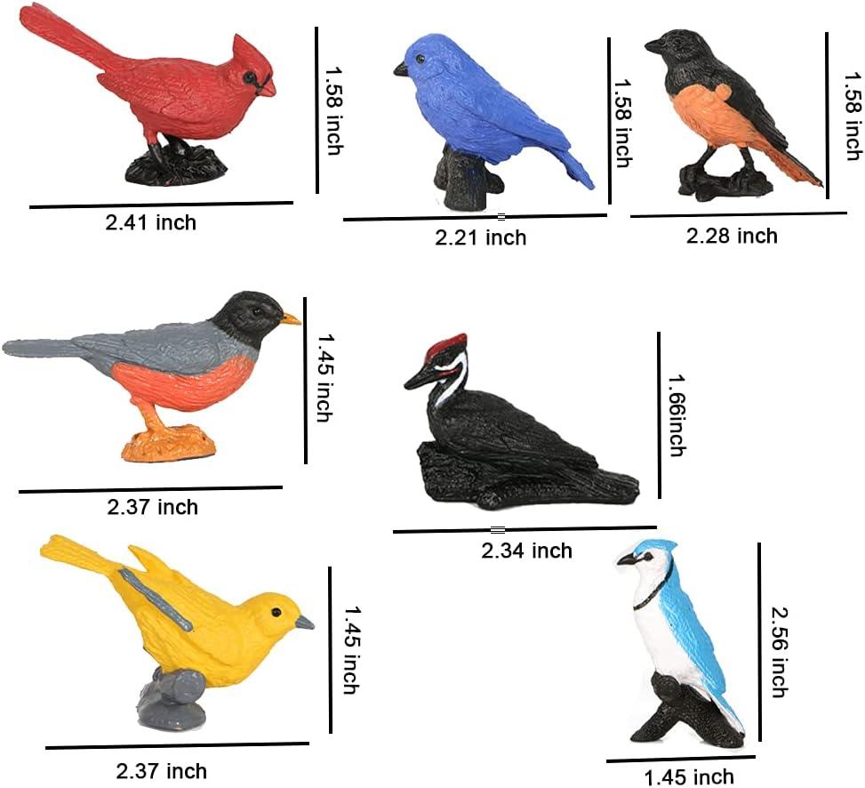 7pcs Mini Bird Figurines - Miniature Birds Animal Figure Oriole Robin Cardinal Cake Topper & Decoration for Kids Birthday & Baby Shower Party Supplies