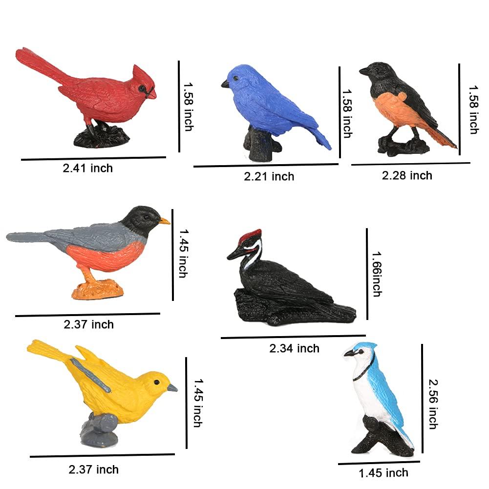 7pcs Mini Bird Figurines - Miniature Birds Animal Figure Oriole Robin Cardinal Cake Topper & Decoration for Kids Birthday & Baby Shower Party Supplies