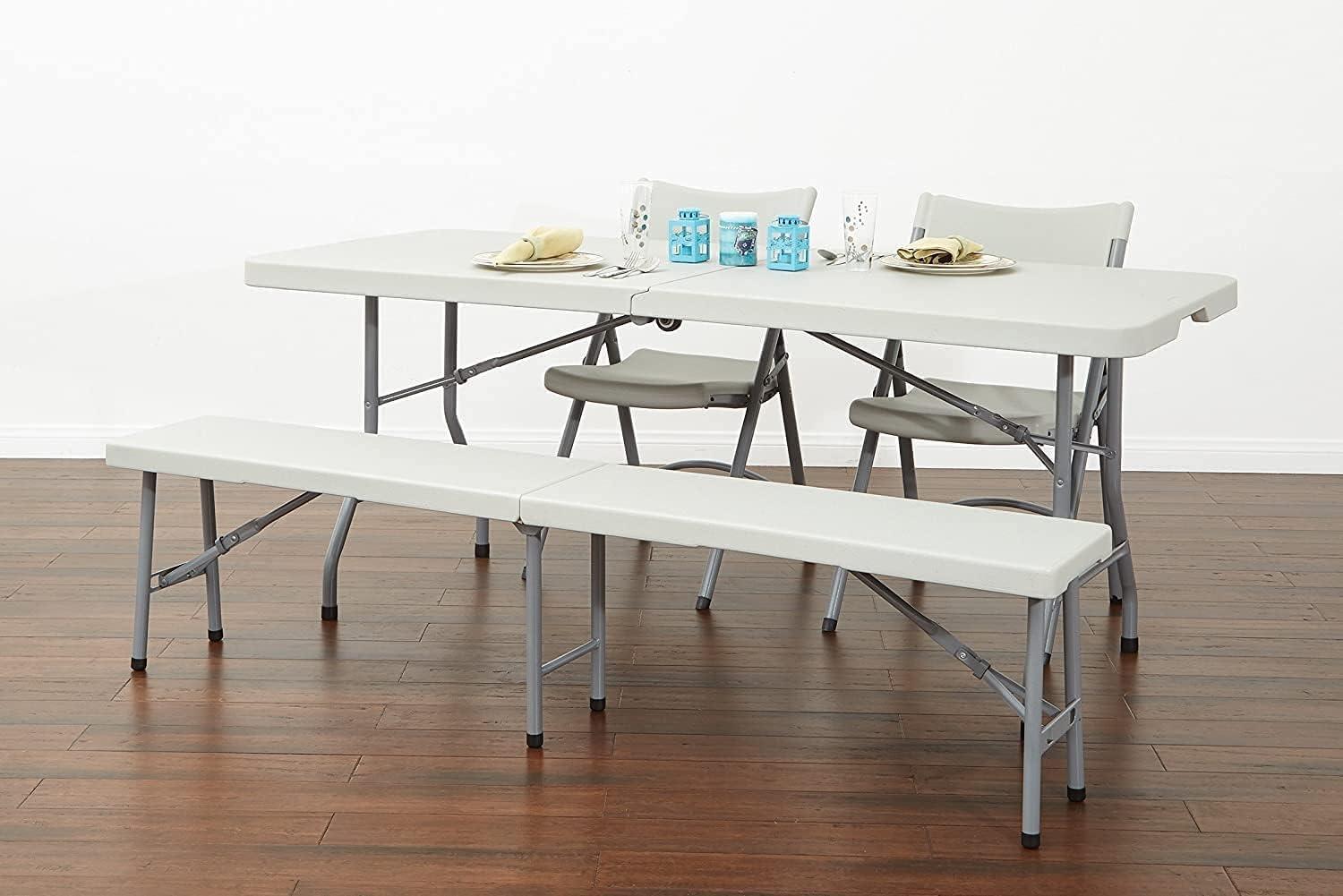 6 foot Resin Multi Purpose Center Light Gray Fold Table with Wheels