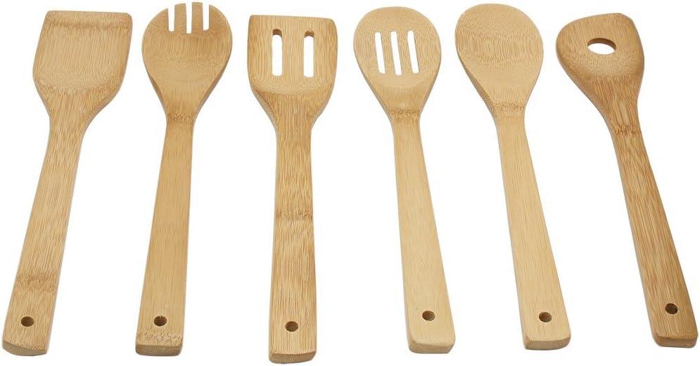 Oliva Italiana 7-Piece Bamboo Kitchen Utensil Set with Holder – Eco-Friendly, 100% Organic Bamboo Wooden Cooking Spoons, Spatula, Ladle, Turner & Pasta Server with Ergonomic Handles