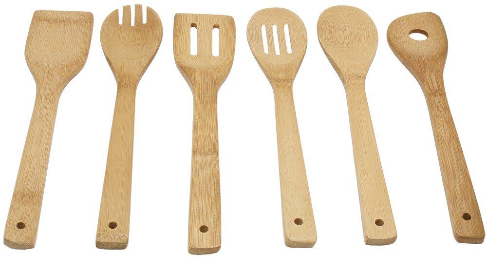 Oliva Italiana 7-Piece Bamboo Kitchen Utensil Set with Holder – Eco-Friendly, 100% Organic Bamboo Wooden Cooking Spoons, Spatula, Ladle, Turner & Pasta Server with Ergonomic Handles