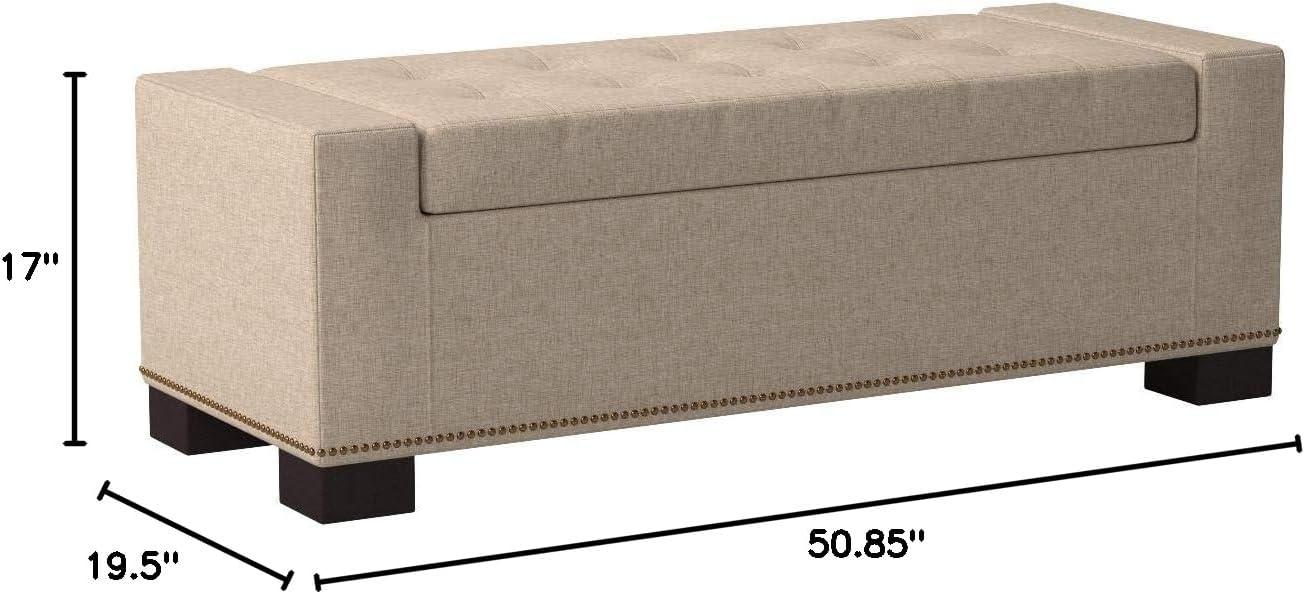 Wheat Tufted Fabric Storage Ottoman with Studs