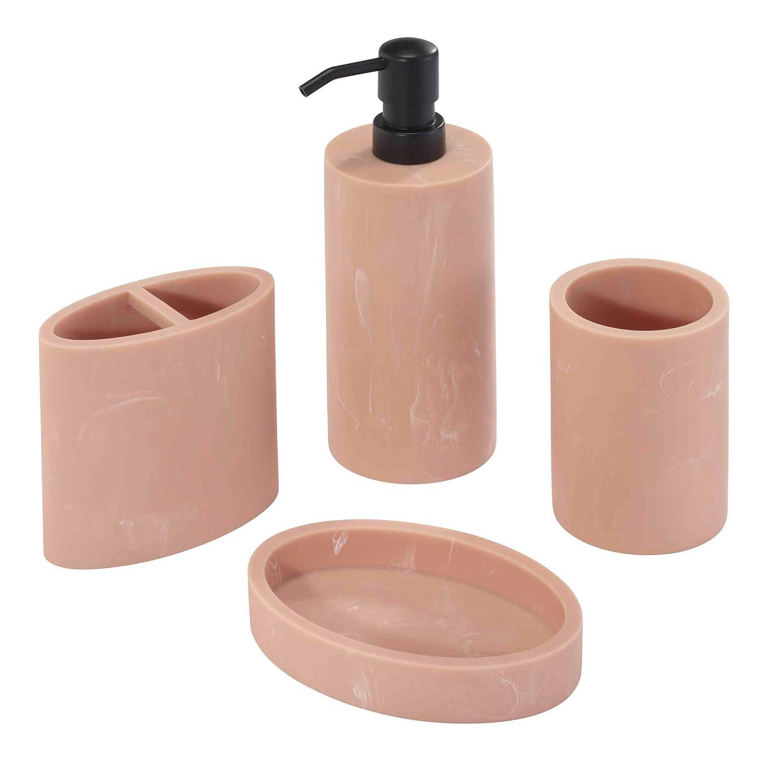 Clay and Black Resin 4-Piece Bathroom Accessory Set