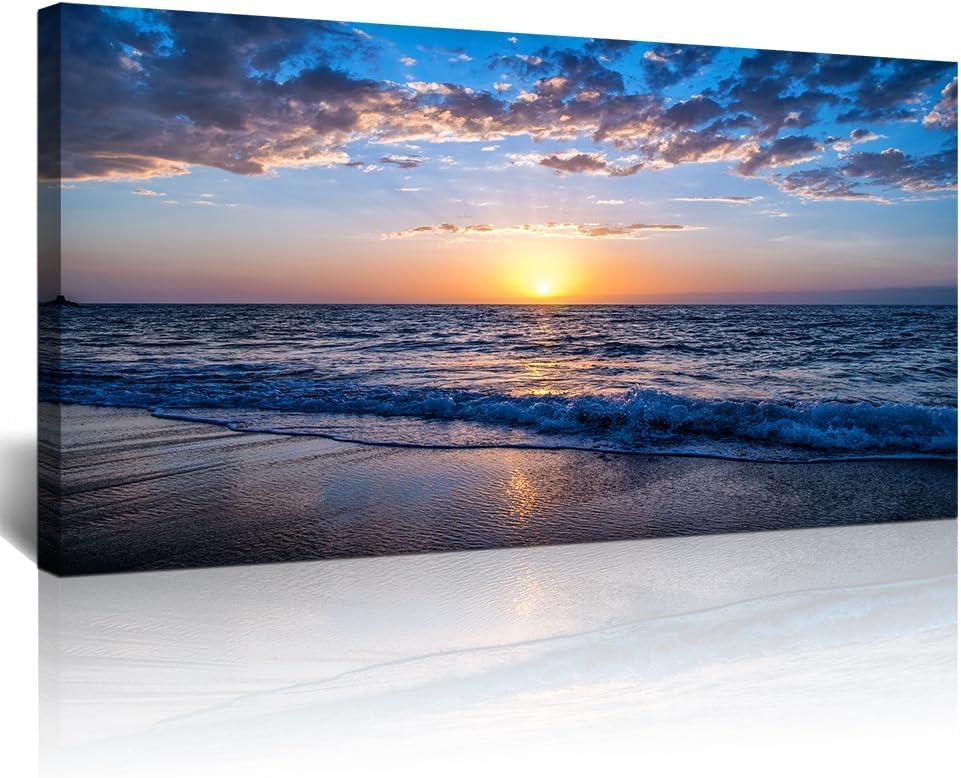 Creowell Wall Art Moon Sea blue Ocean Landscape Paintings Bedroom Canvas Art Print wall art for living room Paintings for Wall Decor and Home Decor -20x16 Inch