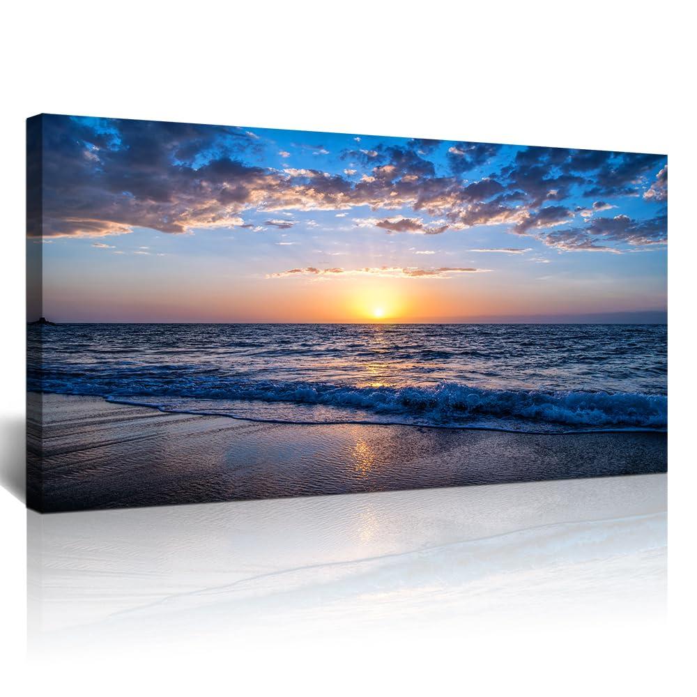 Creowell Wall Art Moon Sea blue Ocean Landscape Paintings Bedroom Canvas Art Print wall art for living room Paintings for Wall Decor and Home Decor -20x16 Inch