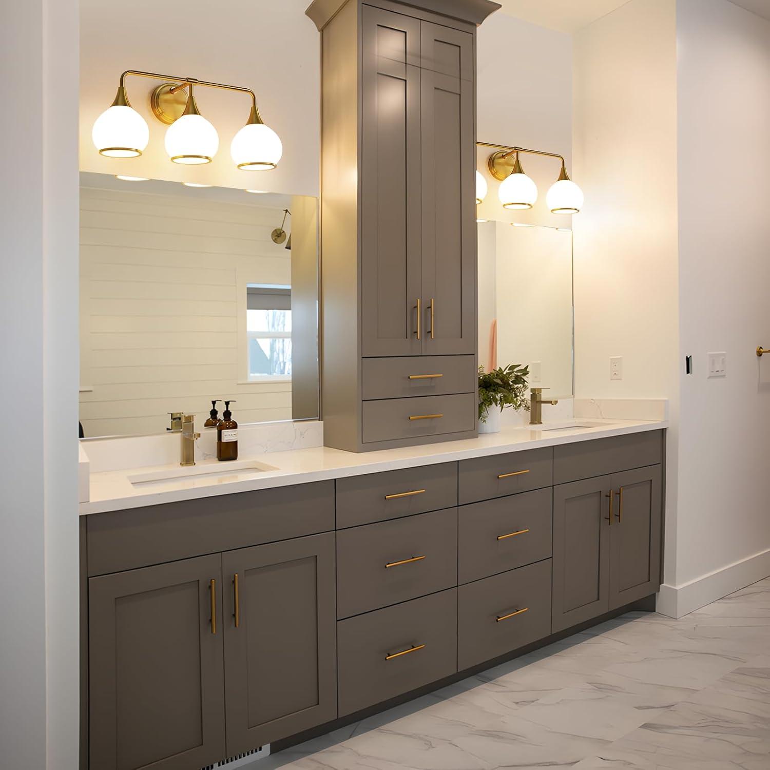 Black and Gold Bathroom Light Fixtures 2-Lights Vanity Lights with Clear Glass Shade Bathroom Vanity Light 14 Inch Wall Sconces(Exclude E26 Bulb)…