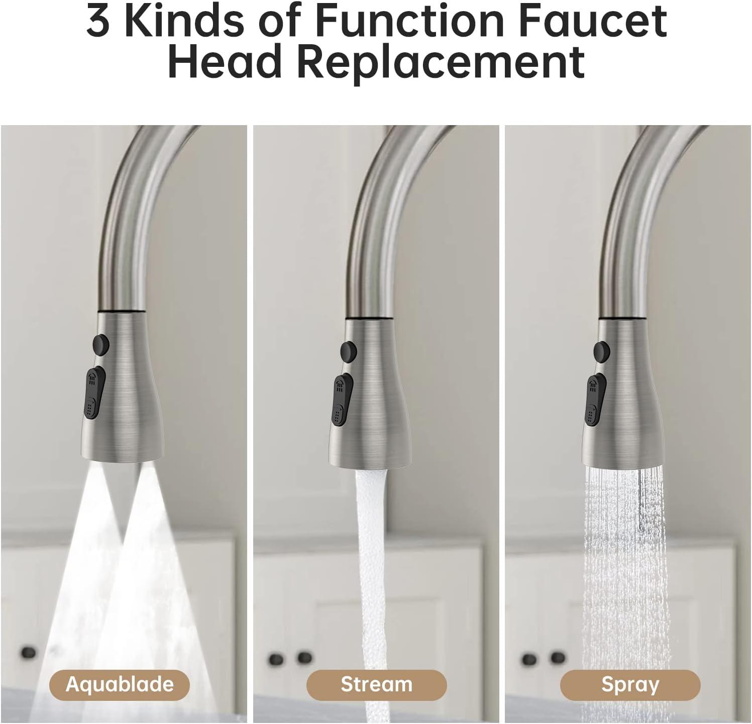 Spring Pull Down Kitchen Faucet Head Replacement for Kitchen Faucet, 3-Modes & 7 Adapters Brushed Nickel Finished