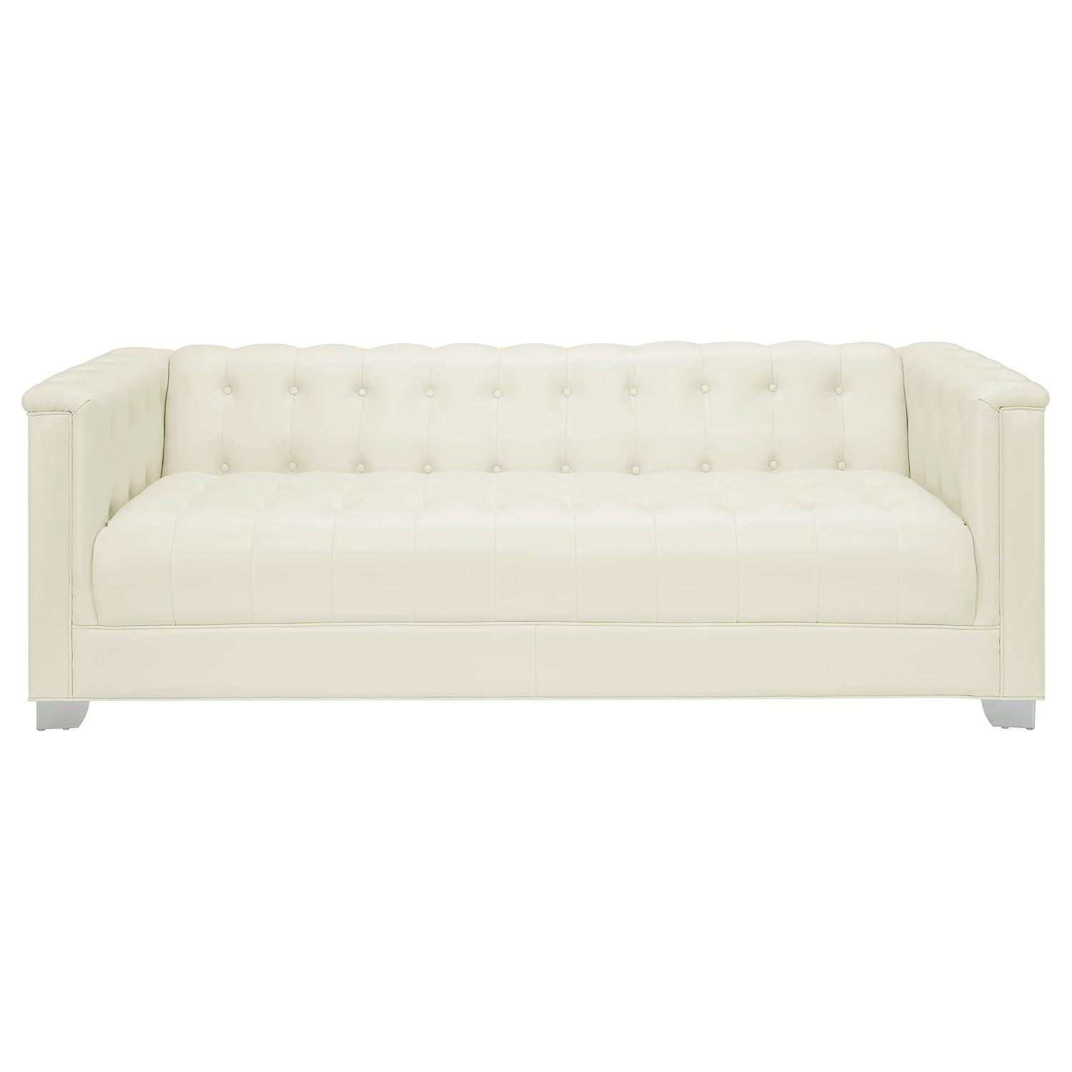 Coaster Company 3 Piece Traditional Faux Leather Living Room Set White