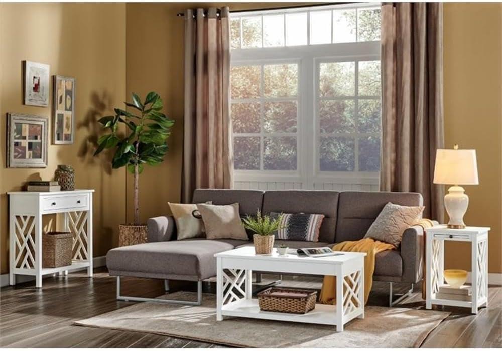 Alaterre Furniture Coventry 36 in. Solid Pine Wood Coffee Table, Traditional to Modern Design, Open-Detailing Accent Furniture, White