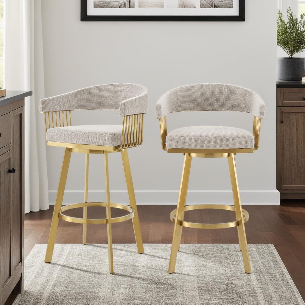 Chelsea 26" Swivel Counter Stool with Gold Brushed Stainless Steel and Taupe Fabric