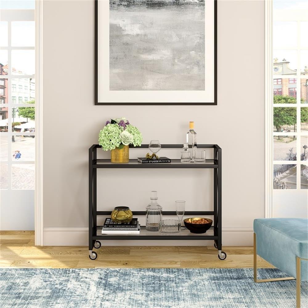 Evelyn&Zoe 38" Blackened Bronze Metal/Glass Bar Cart