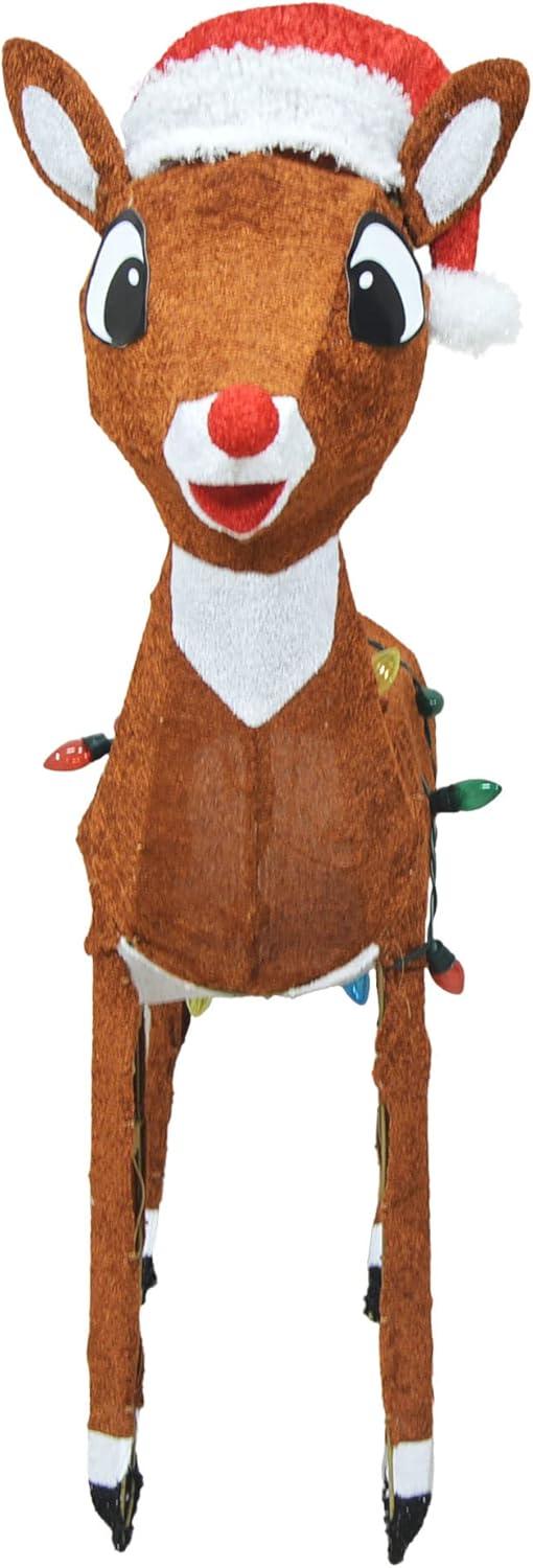 ProductWorks 24 Inch Rudolph with Santa Hat 3D Pre Lit Holiday Decoration