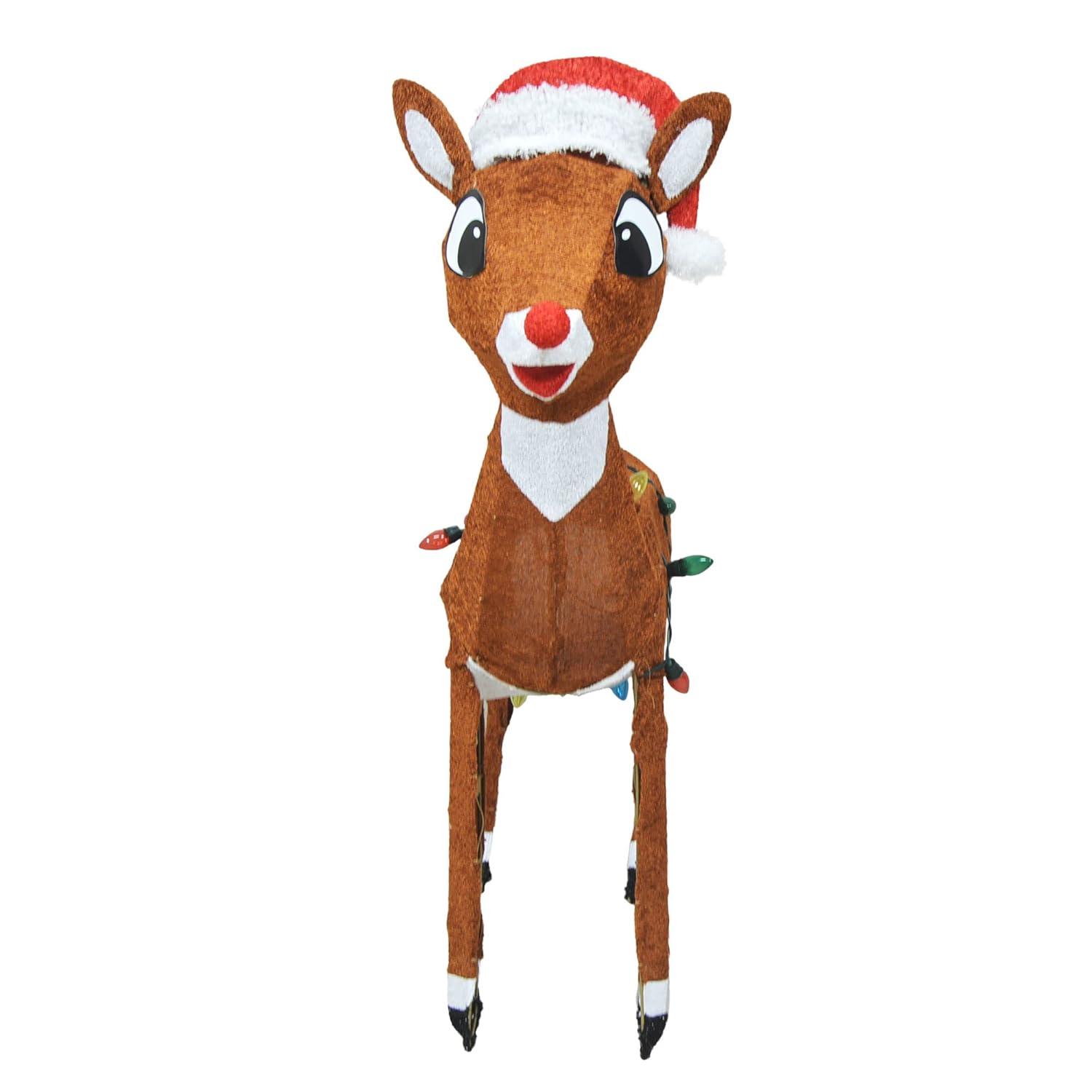 ProductWorks 24 Inch Rudolph with Santa Hat 3D Pre Lit Holiday Decoration