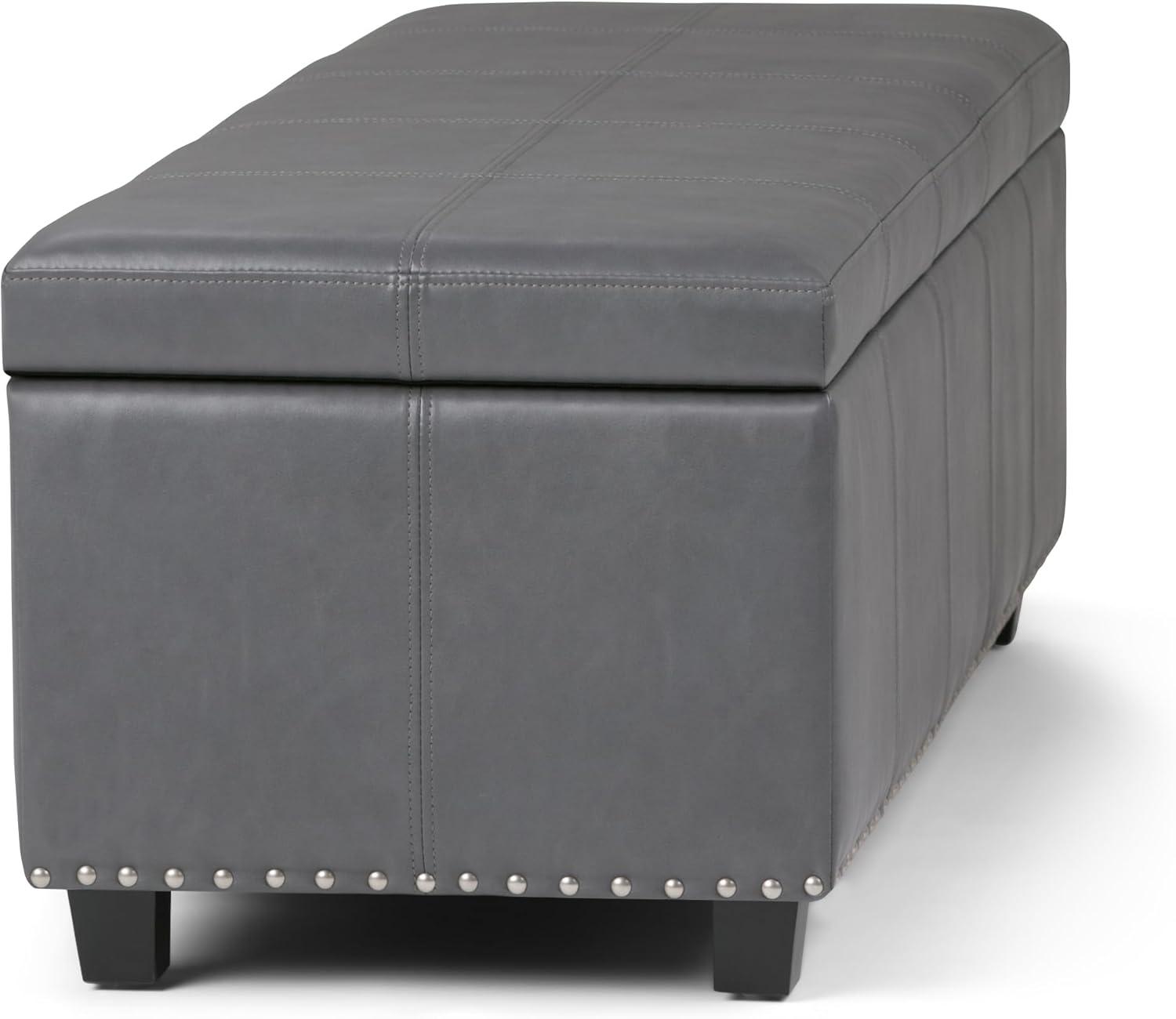 Stone Gray Faux Leather Rectangular Storage Ottoman Bench