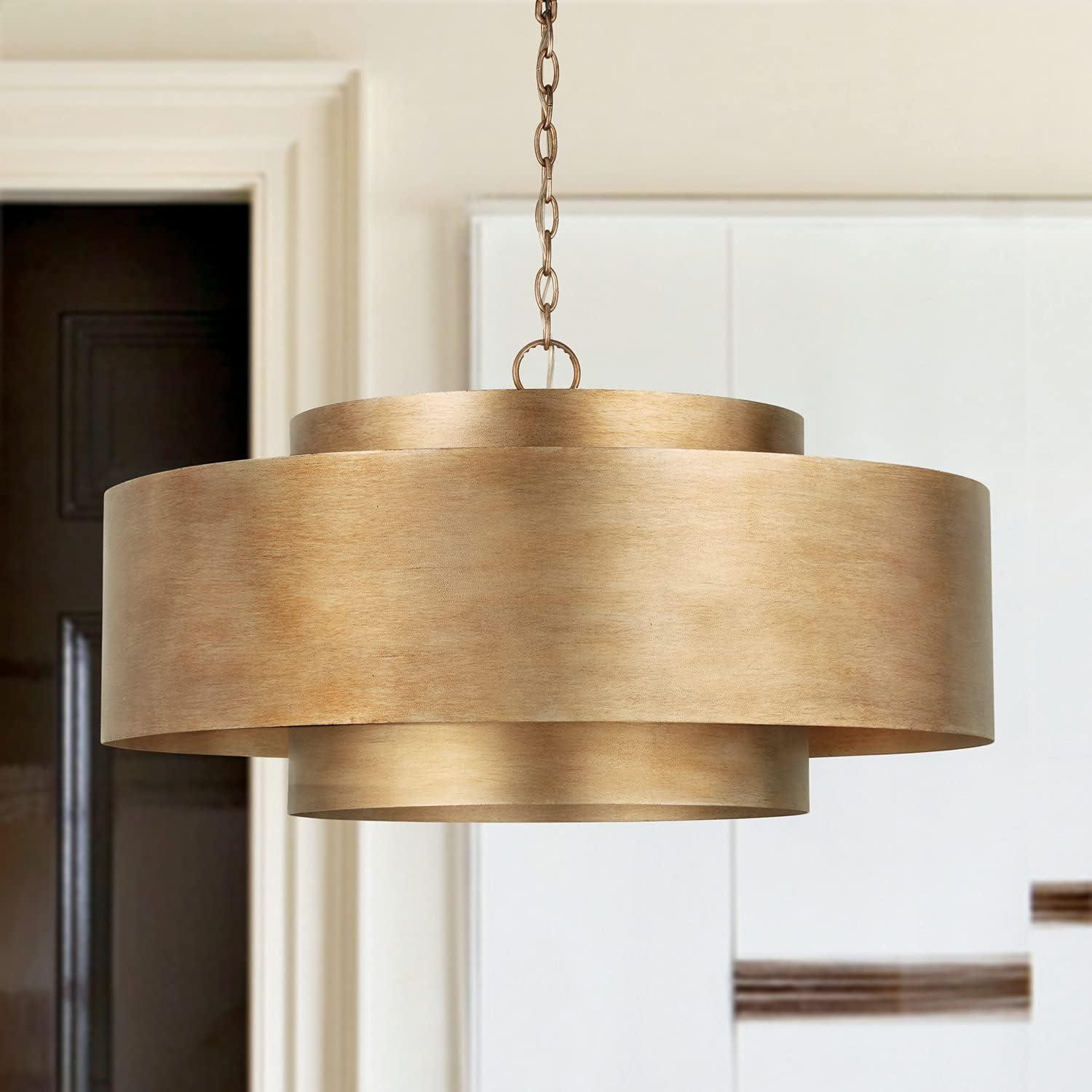 Mystic Luster Gold Drum Pendant with Distressed Finish