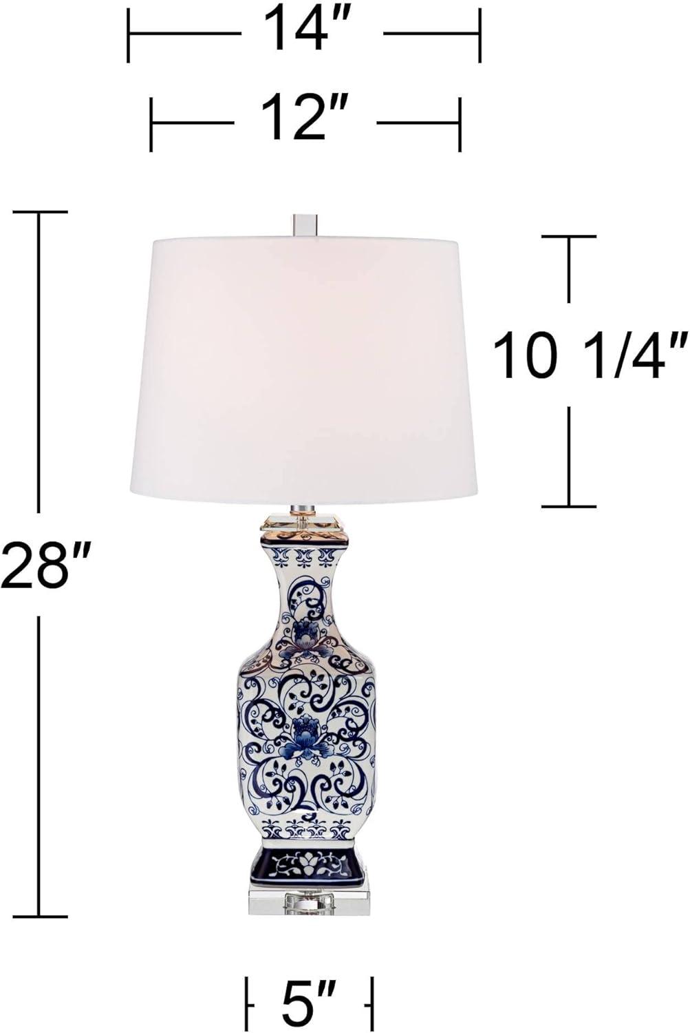 Barnes and Ivy Table Lamps 28" Tall Set of 2 Porcelain Blue Floral Jar Geneva White Drum Shade for Living Room Family Bedroom Bedside