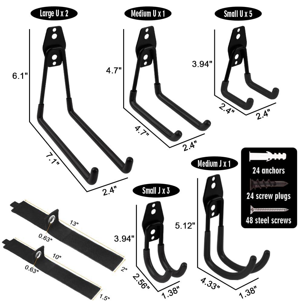 Garage Hooks Heavy Duty 12 Pack Steel Garage Storage Hooks Tool Hangers for Garage Wall Utility Wall Mount Garage Hooks and Hangers with Anti Slip Coating for Garden Tools Ladders Bulky Items
