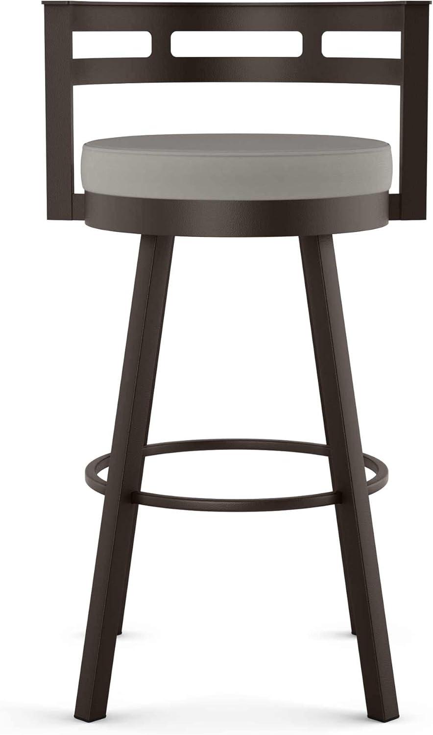 Amisco Render 26" Counter Height Barstool, Swivel Stool with Backrest and Metal Base for Kitchen Island or Bar - Taupe Grey Faux Leather/Dark Brown Metal/Counter Height
