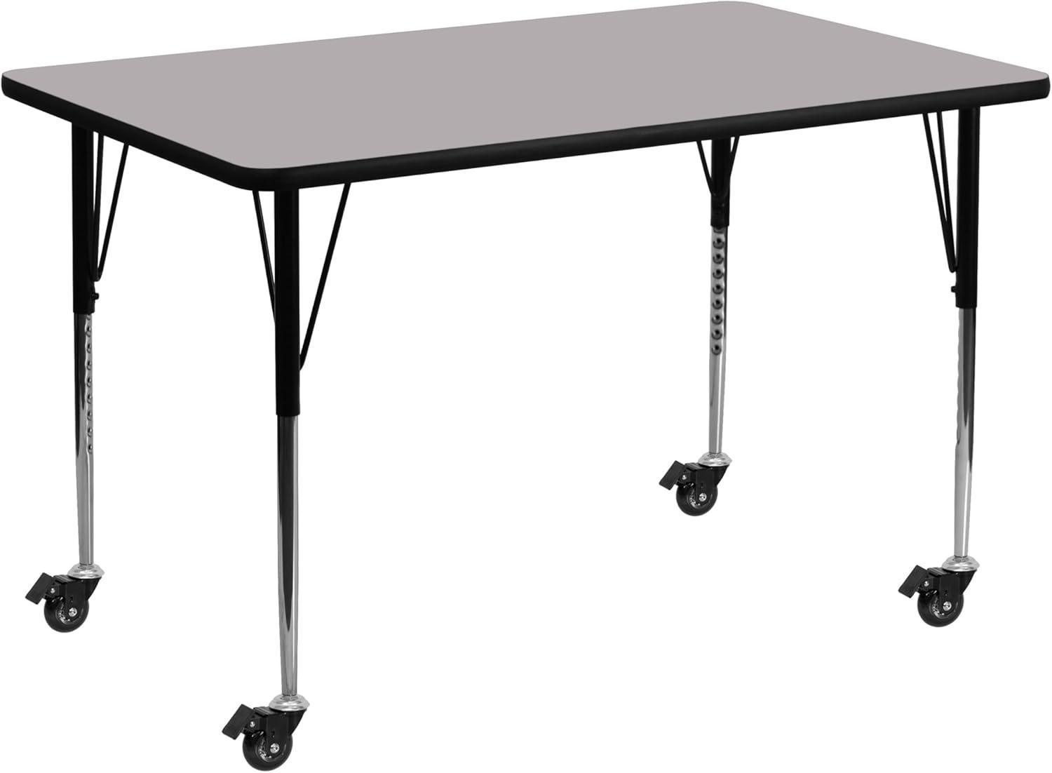 Flash Furniture Mobile 24''W x 48''L Rectangular Thermal Laminate Activity Table - Standard Height Adjustable Legs