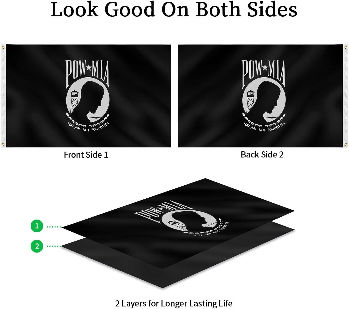 POW MIA 3x5 Nylon Flag - Double Sided and Embroidered - All Weather, Durable, Outdoor Nylon Flag - Front Line Flags