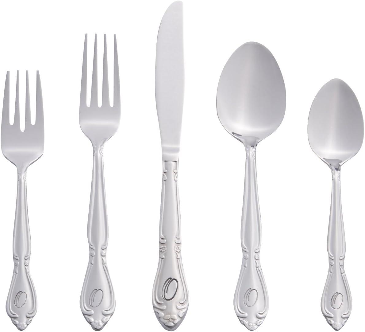 RiverRidge Home RiverRidge Rose Flatware 46-Piece Monogrammed Stainless Steel Silverware Set for 8