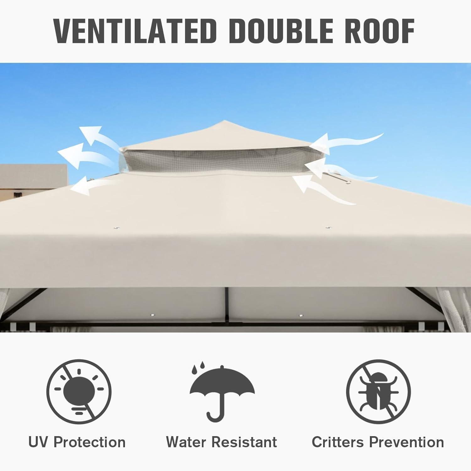 COOS BAY 8 Ft. W x 8 Ft. D Steel Frame Vented Soft Top Patio Gazebo with Mesh Netting, Corner Shelves