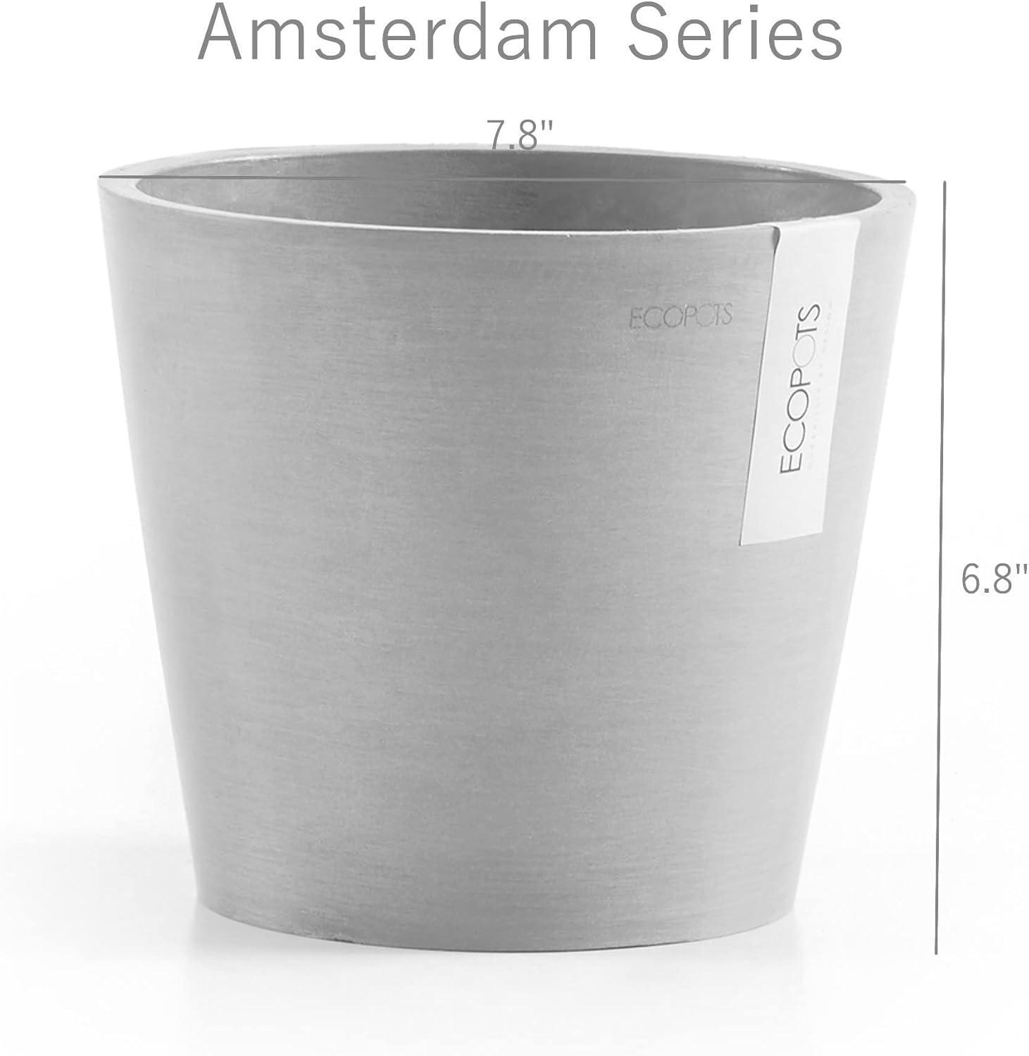 Ecopots Amsterdam Modern Round Recycled Plastic Planter Flower Pot with Water Reservoir