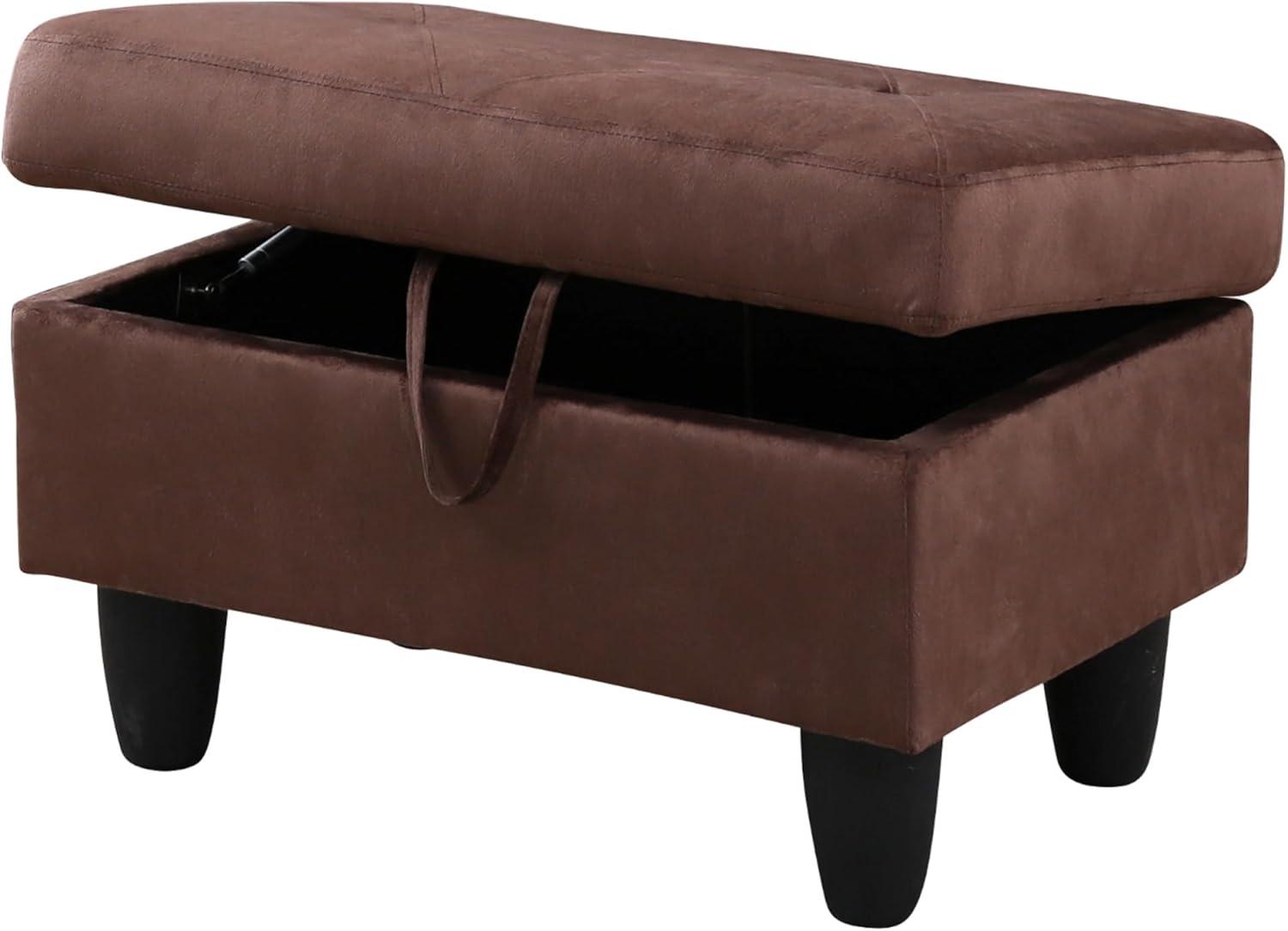 Chocolate Flannel Upholstered Storage Ottoman Bench with Legs