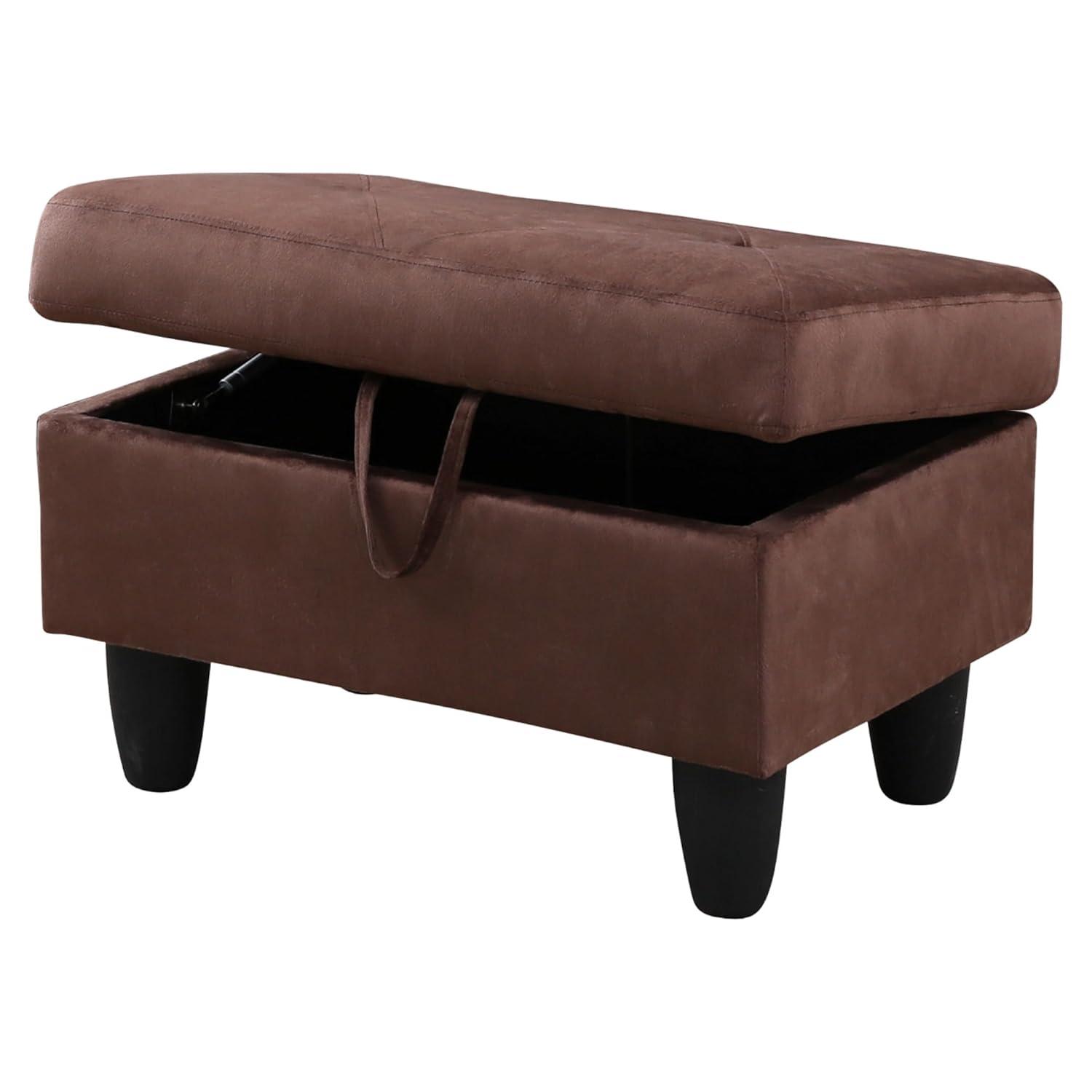 Chocolate Flannel Upholstered Storage Ottoman Bench with Legs