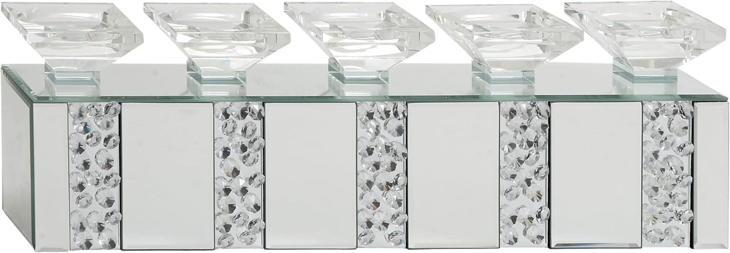 Mercer41 Glass Pillar 5 Plate Decorative Silver Candelabra with Mirrored Accents and Crystals