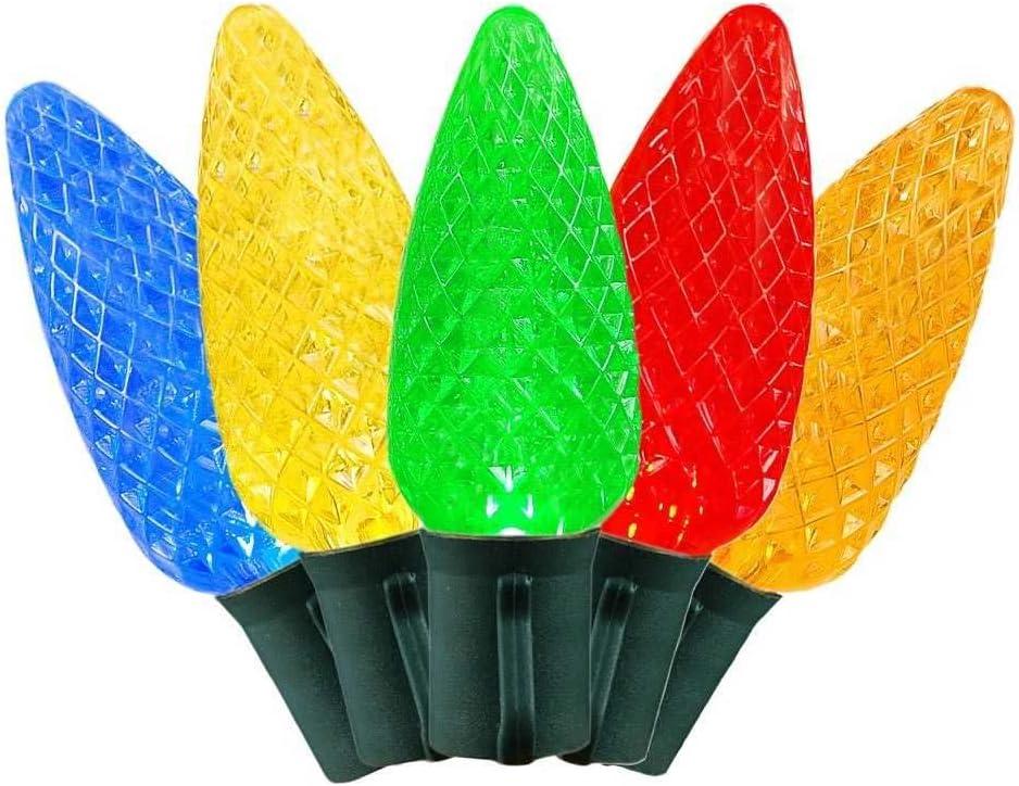 Novelty Lights LED Multi C9 Faceted Green Wire (25 Bulbs, 120 V)