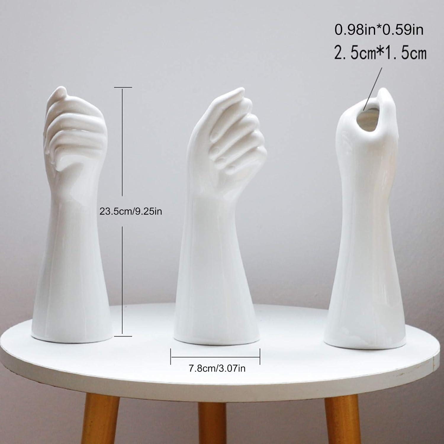 9 Inch White Ceramic Hand Shaped Modern Vase