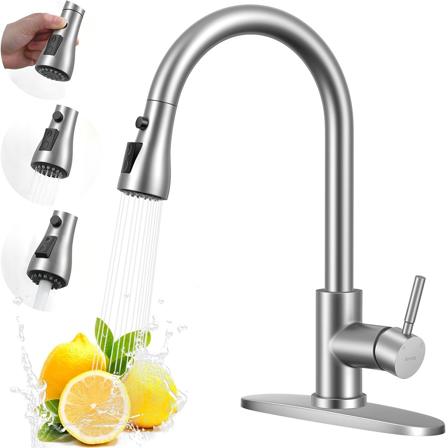 GAGALIFE Single Handle Pull Down Sprayer Kitchen Faucet High Arc Stainless Steel Faucet with 3-Function Sprayer JJL-CL-PT-SDP-C