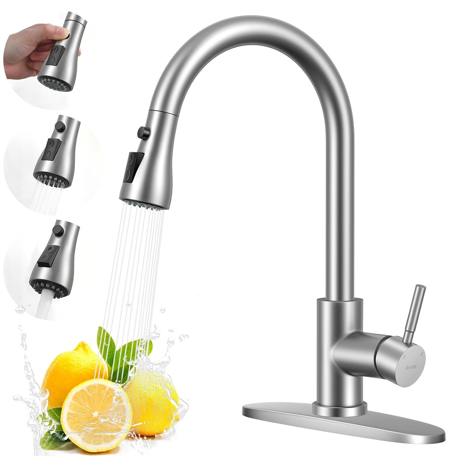 GAGALIFE Single Handle Pull Down Sprayer Kitchen Faucet High Arc Stainless Steel Faucet with 3-Function Sprayer JJL-CL-PT-SDP-C