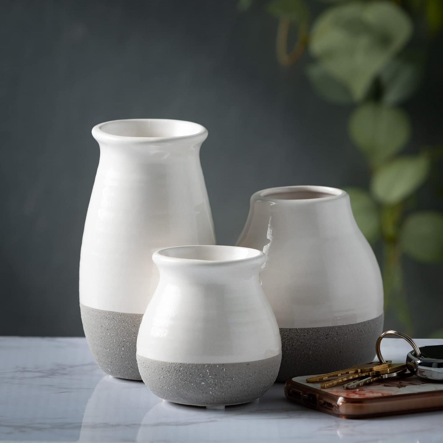 Sullivans Set of 3 Petite Ceramic Vases 3"H, 4.5"H & 5.5"H Gray and White