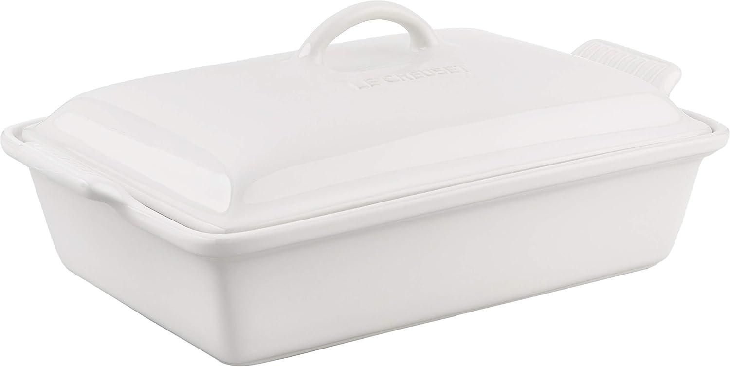 White Stoneware Non-Stick Rectangular Casserole with Lid