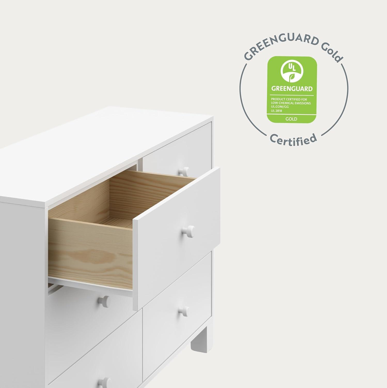 White Wood 6-Drawer Nursery Dresser with Safety Features