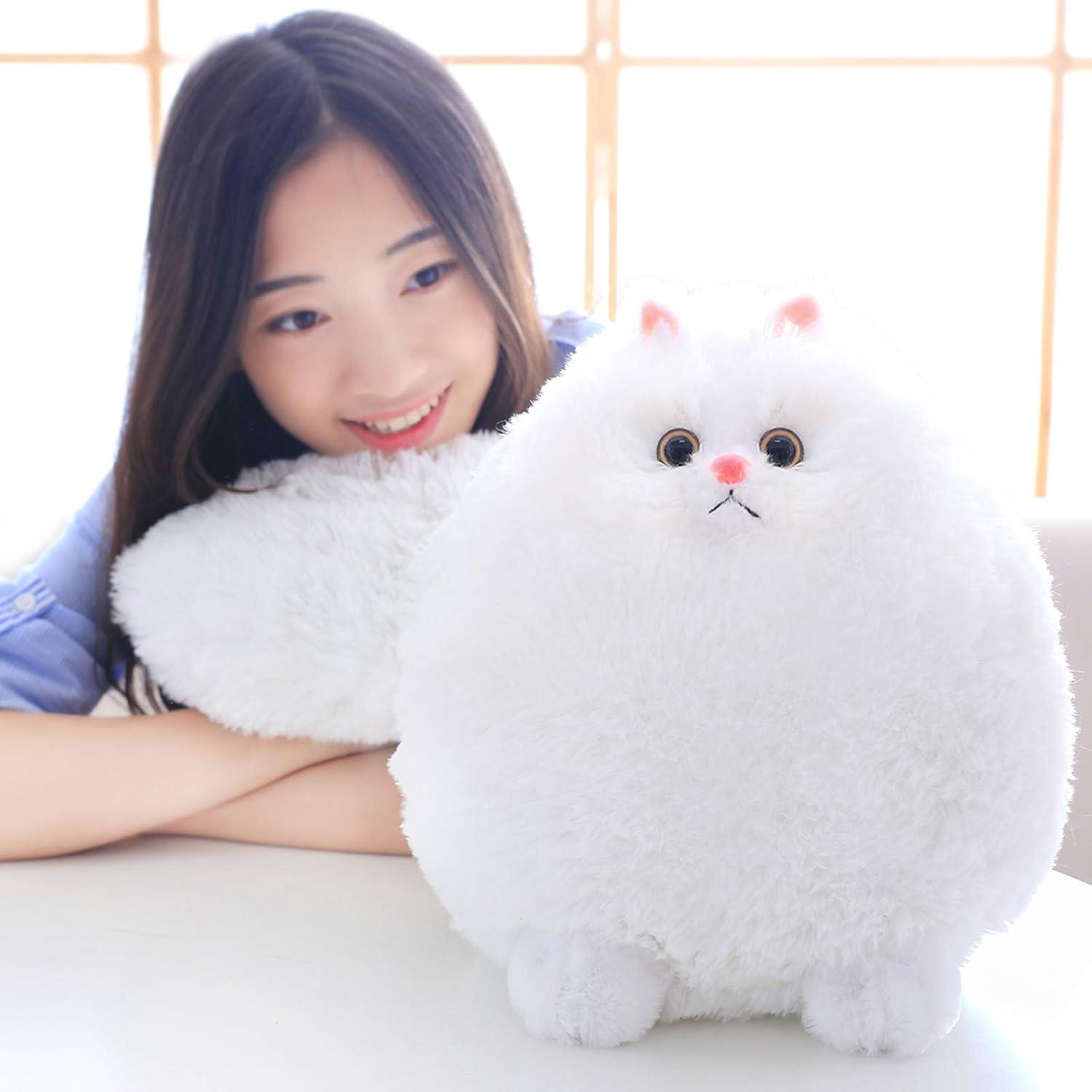 Fluffy White Persian Cat Plush Toy, 10 Inches