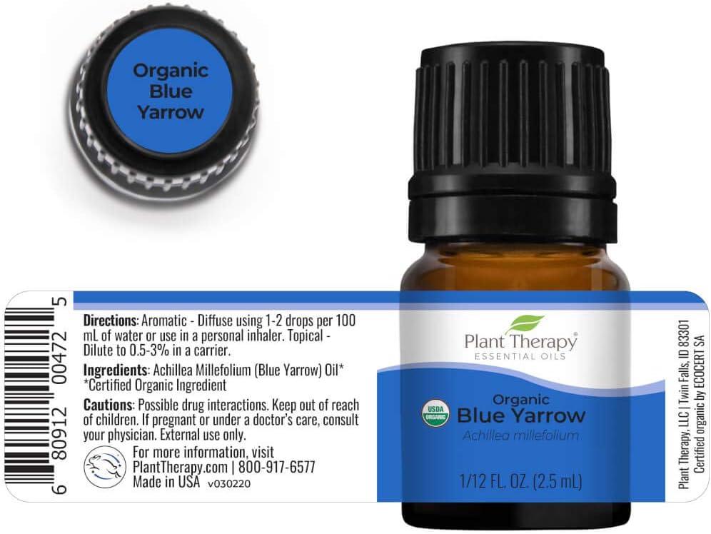 Plant Therapy Blue Yarrow Organic Essential Oil 2.5 ml (1/12 oz) 100% Pure