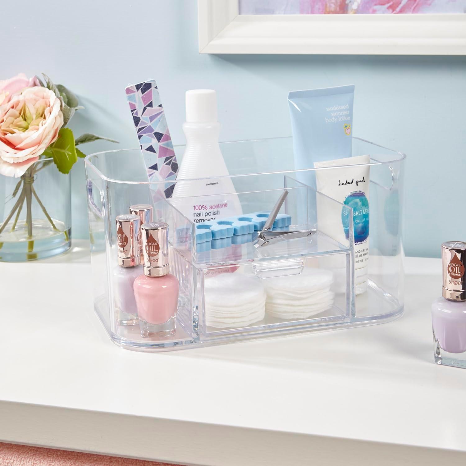 Clear Plastic Makeup Organizer with Drawer and Compartments