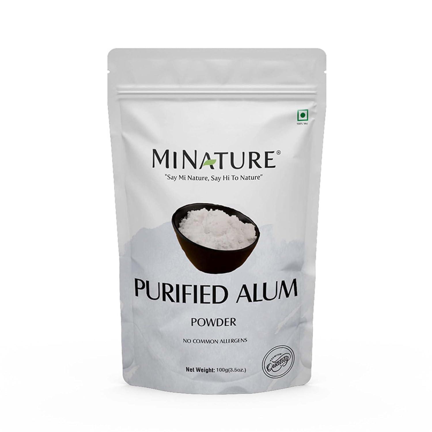Mi Nature Alum Powder Potassium (Fitkari/Phitkari) -100% Natural Skincare for Acne, Odor Control & Water Purification Face Mask for |Pore Refining 100g |Face Pack Powder |Cruelty-Free