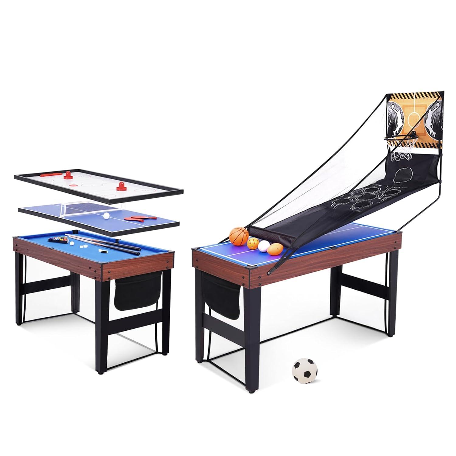 48" Multi Game Table, 9 in 1 Combo Game Table, Arcade Combination Game Table Set w/Billiards, Ping Pong, Hockey, Basketball, Bean Bag and Foosball for Adult, Kids, Home,Game Room