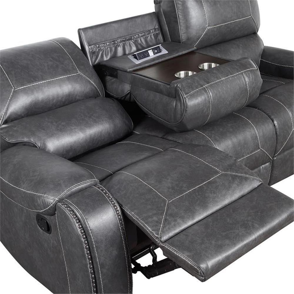 Steve Silver Keily Gray Faux Leather Manual Recliner Sofa