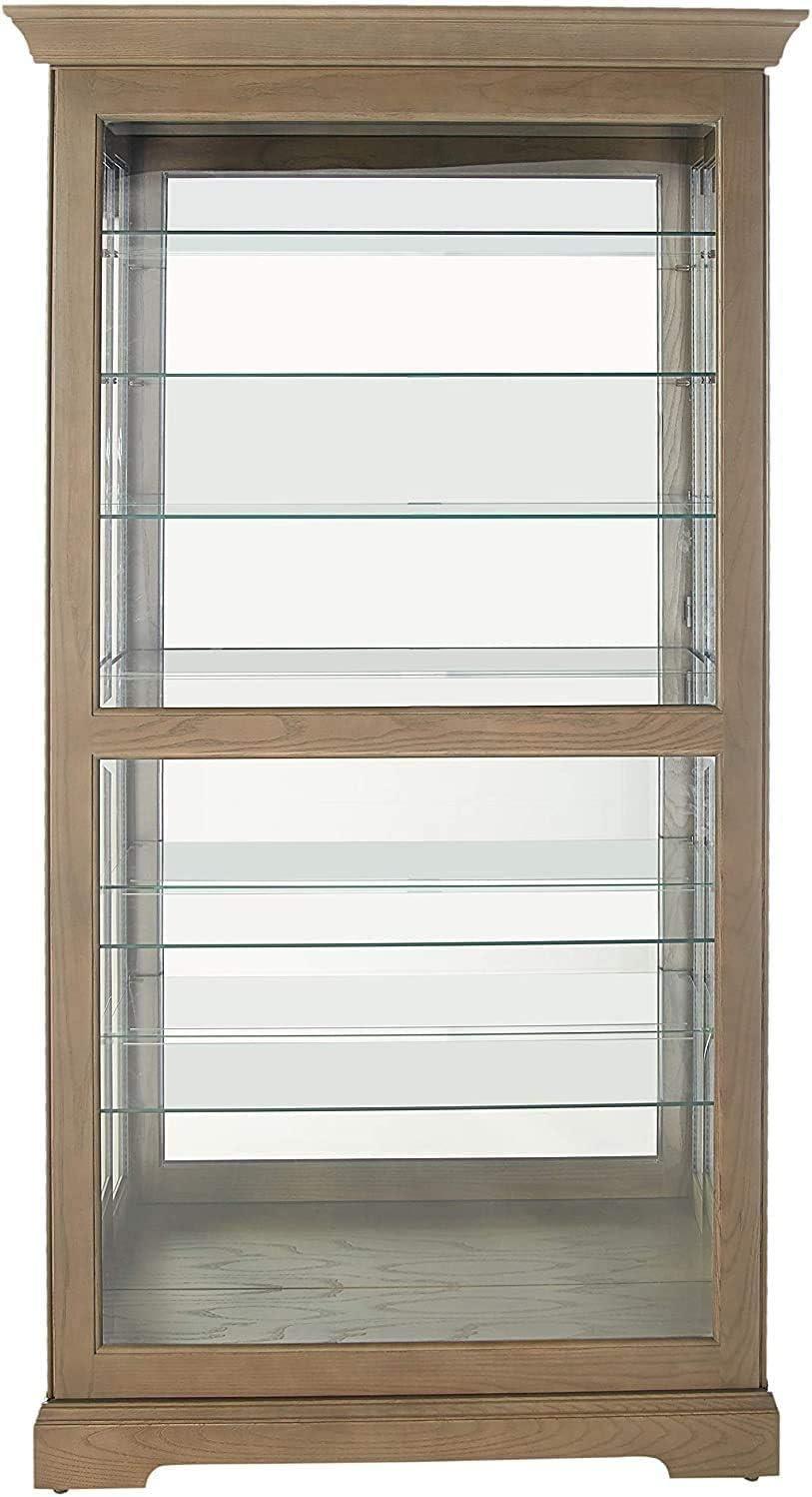 Transitional Gray-Brown Lighted Curio Cabinet with Adjustable Shelves